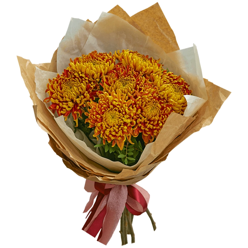 Букет из 7 оранжевых одноголовых хризантем